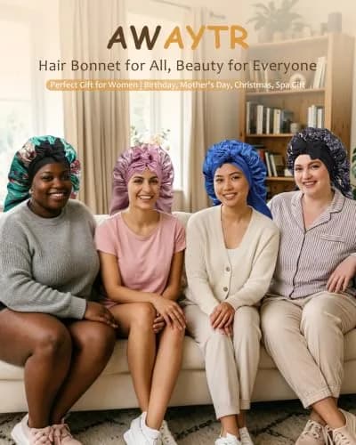 AWAYTR Long Satin Bonnet for Braids | Double Layer Sleep Cap for Long Hair, 68cm (27in) thumbnail 7