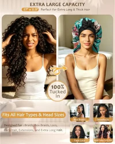 AWAYTR Long Satin Bonnet for Braids | Double Layer Sleep Cap for Long Hair, 68cm (27in) thumbnail 2