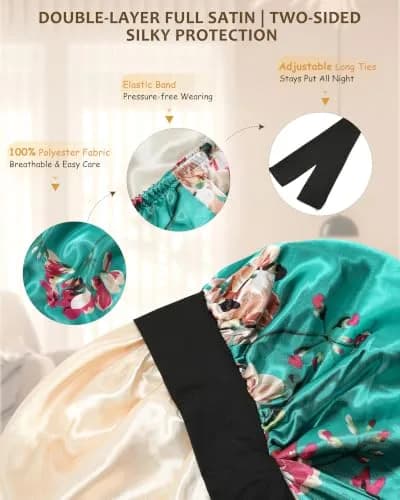 AWAYTR Long Satin Bonnet for Braids | Double Layer Sleep Cap for Long Hair, 68cm (27in) thumbnail 3