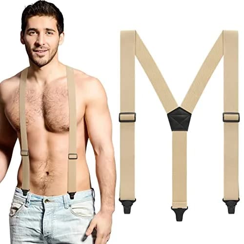 Jiuguva Men's Hidden Undershirt Suspenders Y-Style 1.5in Khaki | Airport Friendly Plastic Clips thumbnail 1