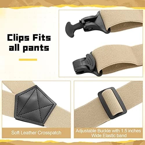 Jiuguva Men's Hidden Undershirt Suspenders Y-Style 1.5in Khaki | Airport Friendly Plastic Clips thumbnail 5