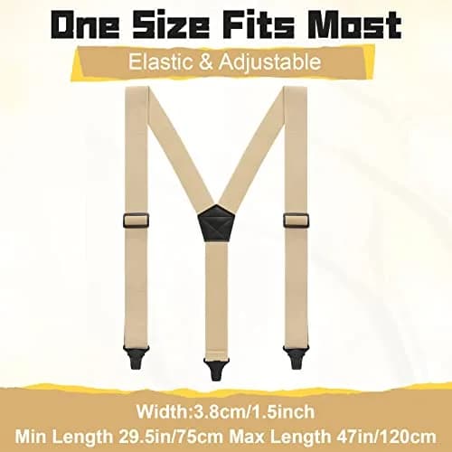 Jiuguva Men's Hidden Undershirt Suspenders Y-Style 1.5in Khaki | Airport Friendly Plastic Clips thumbnail 6