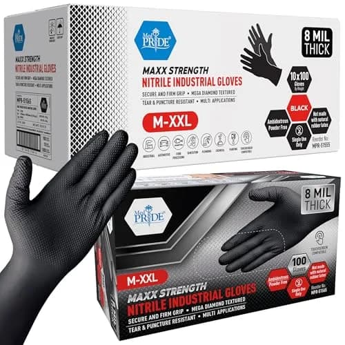 MED PRIDE Black Nitrile Gloves XX-Large 1000-Ct | 8 Mil Thick Diamond Textured Industrial Gloves thumbnail 1