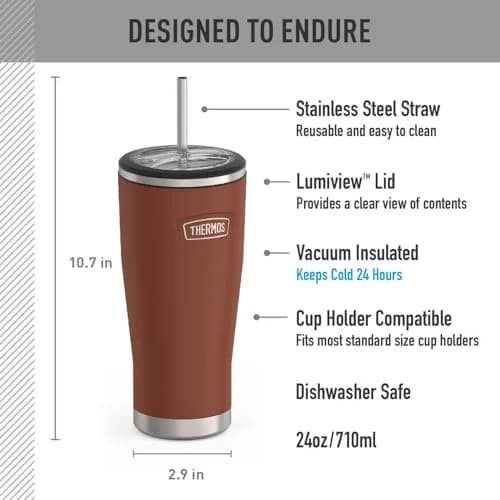 THERMOS ICON SERIES Stainless Steel Cold Tumbler with Straw 24oz | Keeps Beverages Cold for Hours thumbnail 2