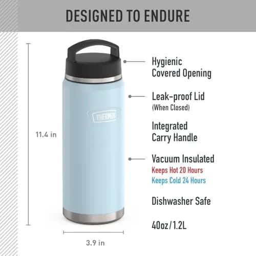 THERMOS ICON SERIES Water Bottle with Screw Top Lid 40oz | Glacier Stainless Steel Vacuum Insulated thumbnail 2