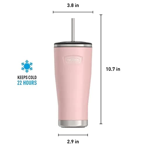 THERMOS ICON SERIES, Stainless Steel Cold Tumbler with Lid and Straw - 24 Ounce, Sunset Pink | Vacuum Insulated Drinkware thumbnail 6