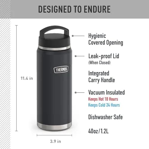 THERMOS ICON SERIES Water Bottle 40oz | Stainless Steel Vacuum Insulated, Granite thumbnail 2