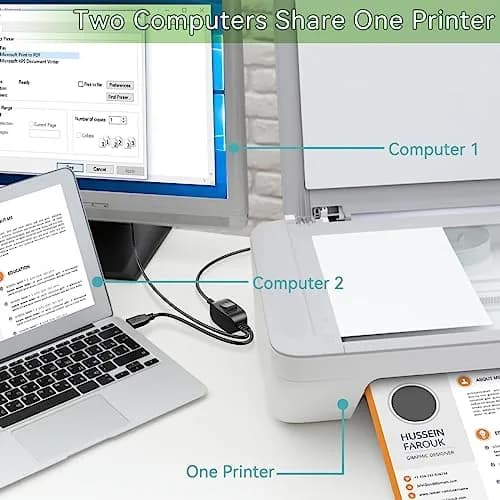 Herfair 5FT USB Printer Splitter Cable | Connect 1 Printer to 2 Computers thumbnail 5
