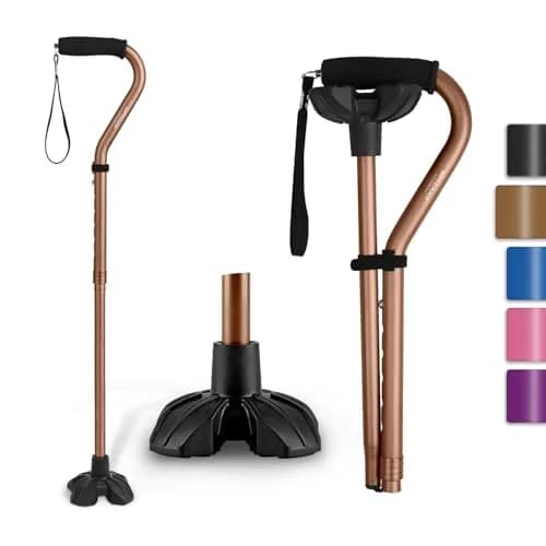 GPTCAMP Quad Base Walking Cane 79-92cm (31-36") | Self-Standing Offset Stick for Seniors thumbnail 1