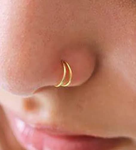 MODRSA Double Hoop Nose Ring - Gold 18g, 8mm Cartilage & Helix Hoops thumbnail 3