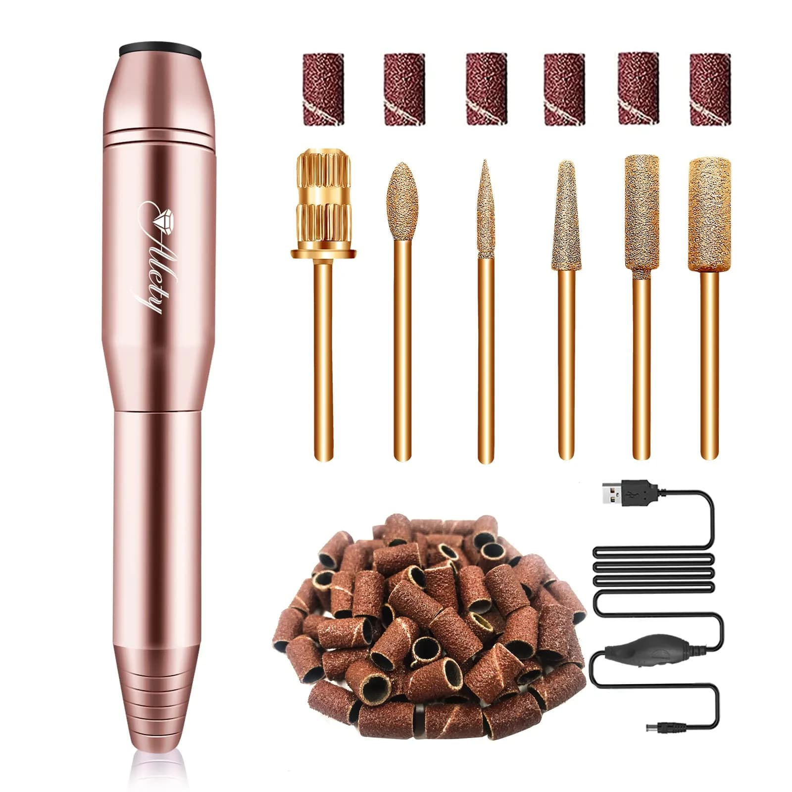 Alety Electric Nail Drill Kit 20000 RPM Gold | Professional Portable Efile Manicure Pedicure Tools with USB Power — Gold