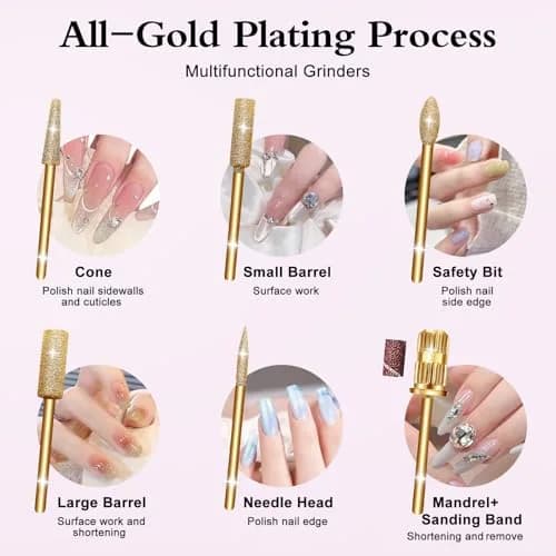 Alety Electric Nail Drill Kit 20000 RPM Gold | Professional Portable Efile Manicure Pedicure Tools with USB Power thumbnail 5