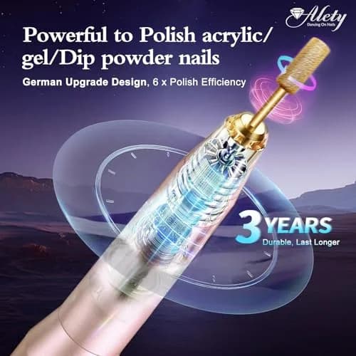 Alety Electric Nail Drill Kit 20000 RPM Gold | Professional Portable Efile Manicure Pedicure Tools with USB Power thumbnail 3