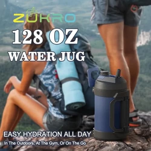 Zukro 1 Gallon (3.78 L) Insulated Stainless Steel Water Jug | Keeps Cold 48 Hrs thumbnail 9