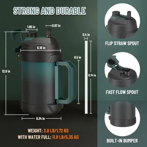 Zukro 1 Gallon (3.78 L) Insulated Stainless Steel Water Jug | Keeps Drinks Cold 48 Hrs thumbnail 8