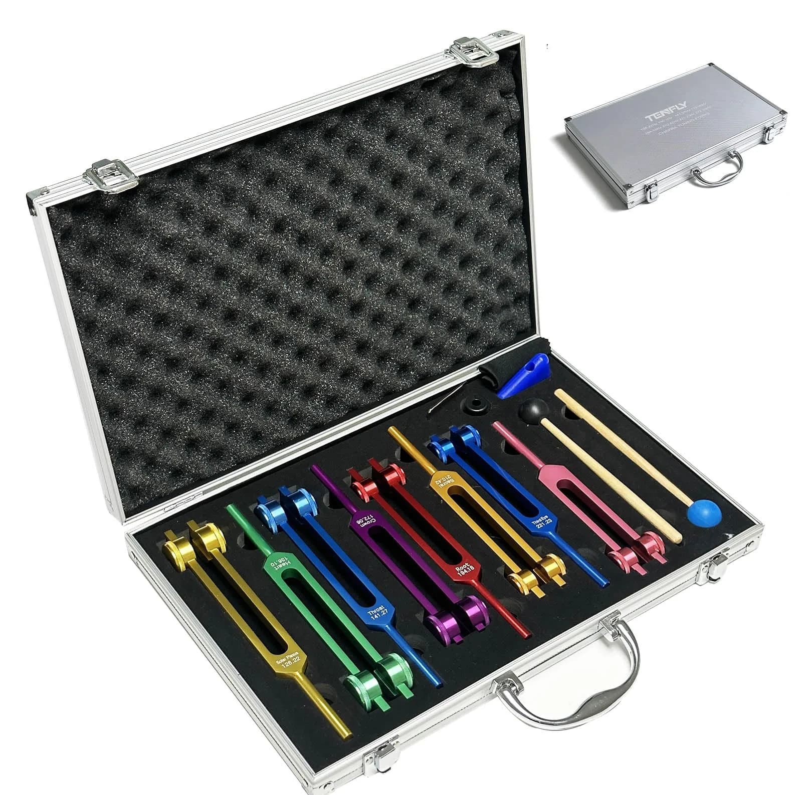 TENFLY Chakra Tuning Forks Set for Healing, 8 Weighted Aluminum Forks with Gift Box | Accurate Frequencies for Meditation & Sound Therapy — Chakra Multicolour