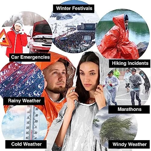 aZengear Emergency Survival Foil Poncho 4 Pack | Reversible Thermal Mylar Orange thumbnail 5