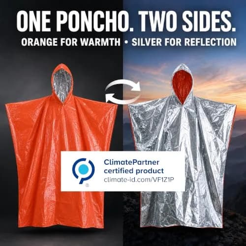 aZengear Emergency Survival Foil Poncho 4 Pack | Reversible Thermal Mylar Orange thumbnail 6