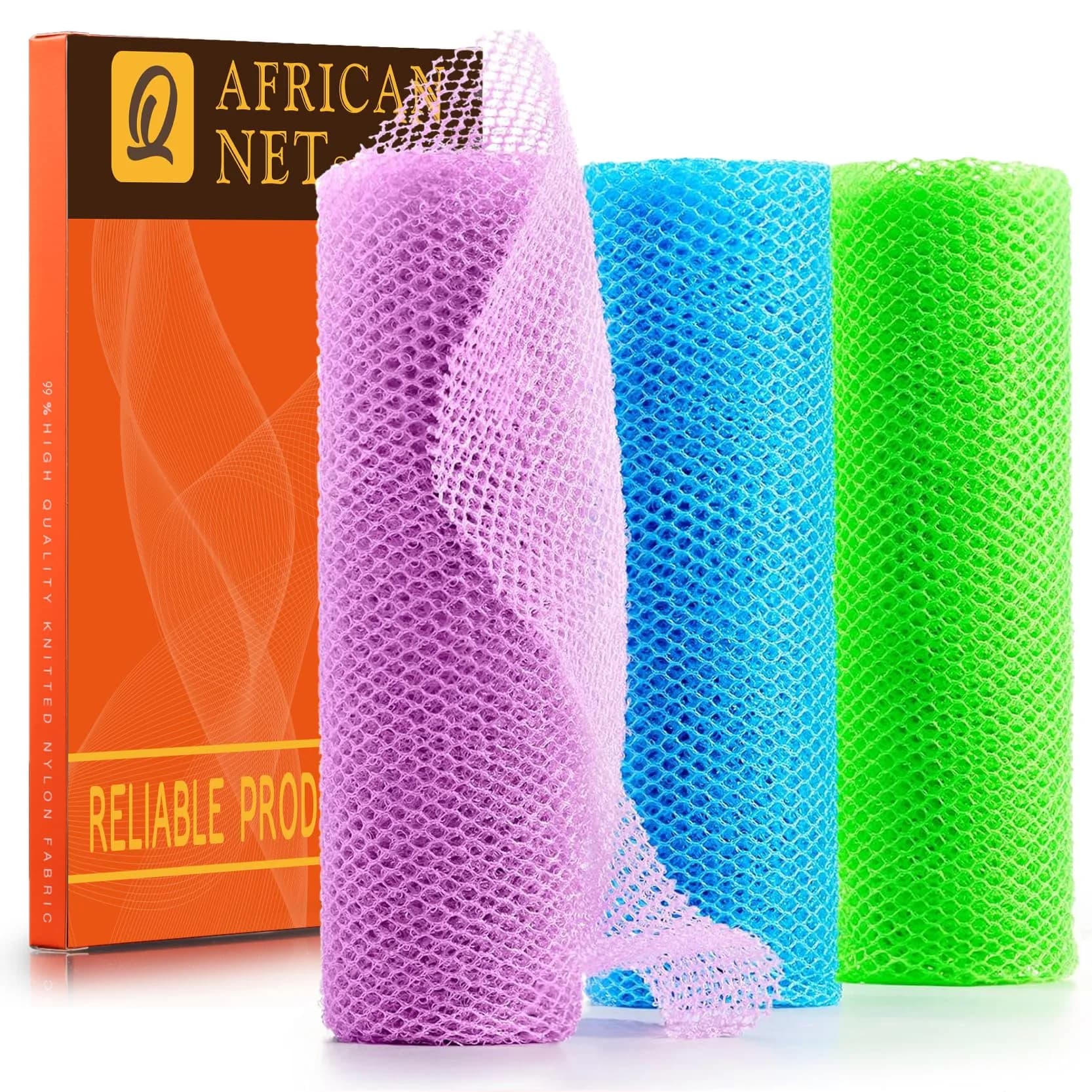 UJFQBH African Bath Sponge 3-Pack | Exfoliating Net Scrubber for Daily Use