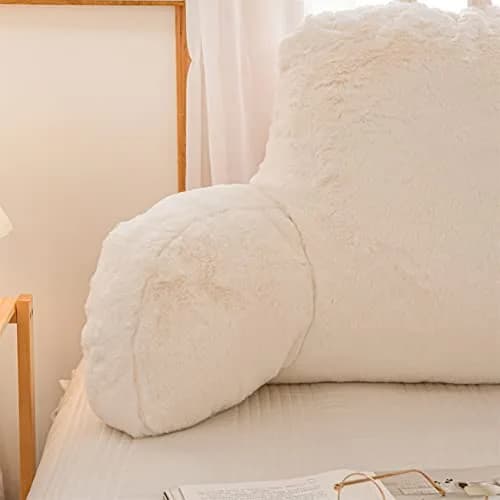 Aimuan Reading Pillow Bed Rest Wedge Large Adult Backrest Pillow with Arms Sitting in Bed Cushion Incline Rest Sleeping Pillow for Watching TV/Gaming/Relaxing, Ivory Large thumbnail 7
