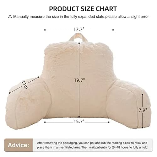 Aimuan Reading Pillow Bed Rest Wedge Large Adult Backrest Pillow with Arms Sitting in Bed Cushion Incline Rest Sleeping Pillow for Watching TV/Gaming/Relaxing, Ivory Large thumbnail 3