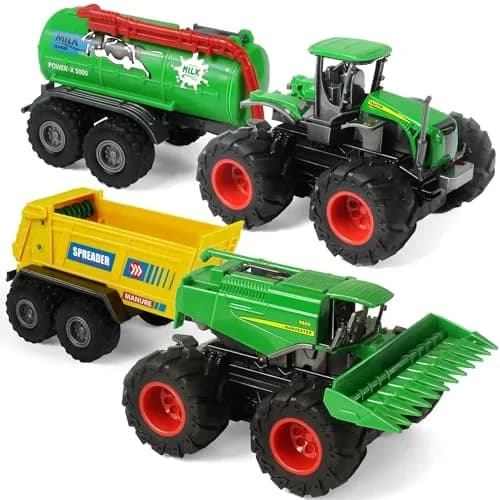 KARMOUNT Combine Harvester Tractor Set | 4PCS Farm Toy Truck with Rubber Tires thumbnail 1
