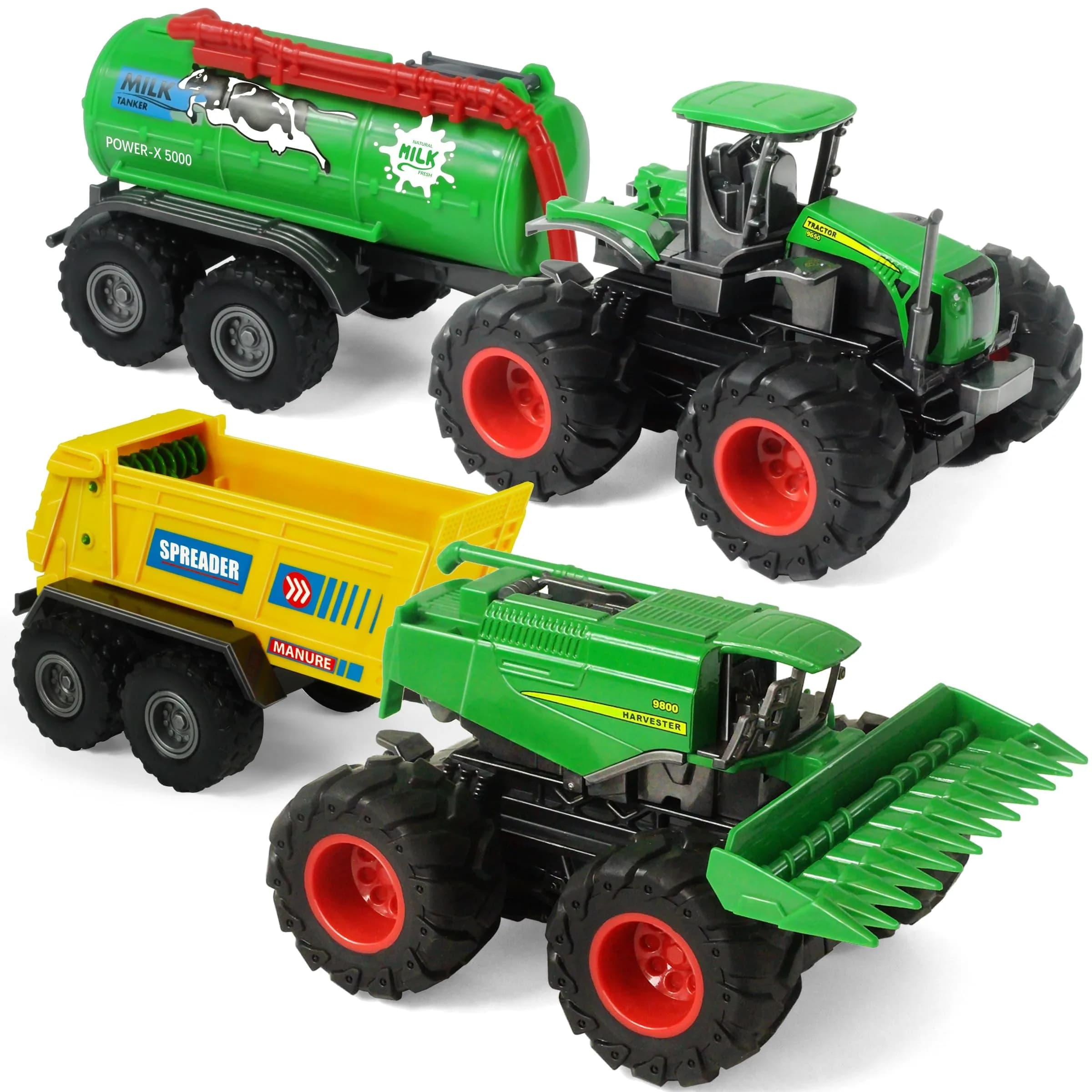 KARMOUNT Combine Harvester Tractor Set | 4PCS Farm Toy Truck with Rubber Tires - main product image