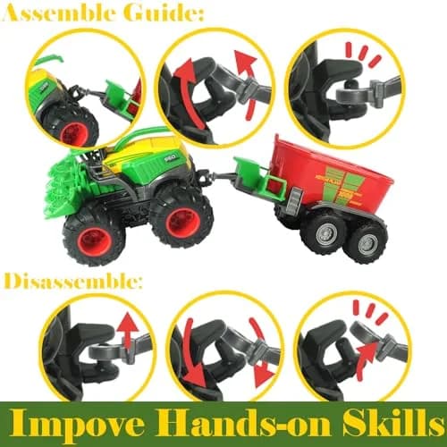 KARMOUNT Combine Harvester Tractor Set | 4PCS Farm Toy Truck with Rubber Tires thumbnail 3