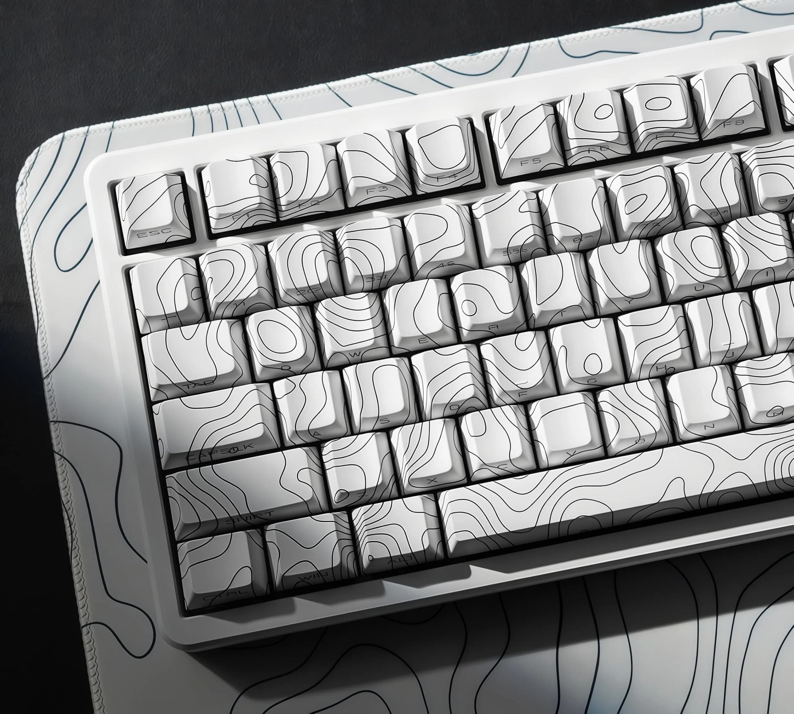 dagaladoo White Topographic Double Shot PBT Keycaps Set | 132 Keys Cherry Profile for Gateron MX Switches - main product image