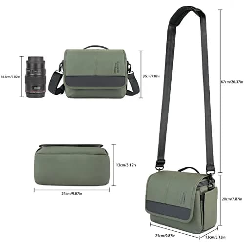 Besnfoto Army Green Retro Camera Bag | Waterproof Messenger Crossbody Case for DSLR Mirrorless Cameras (20cm x 13cm x 20cm) thumbnail 5
