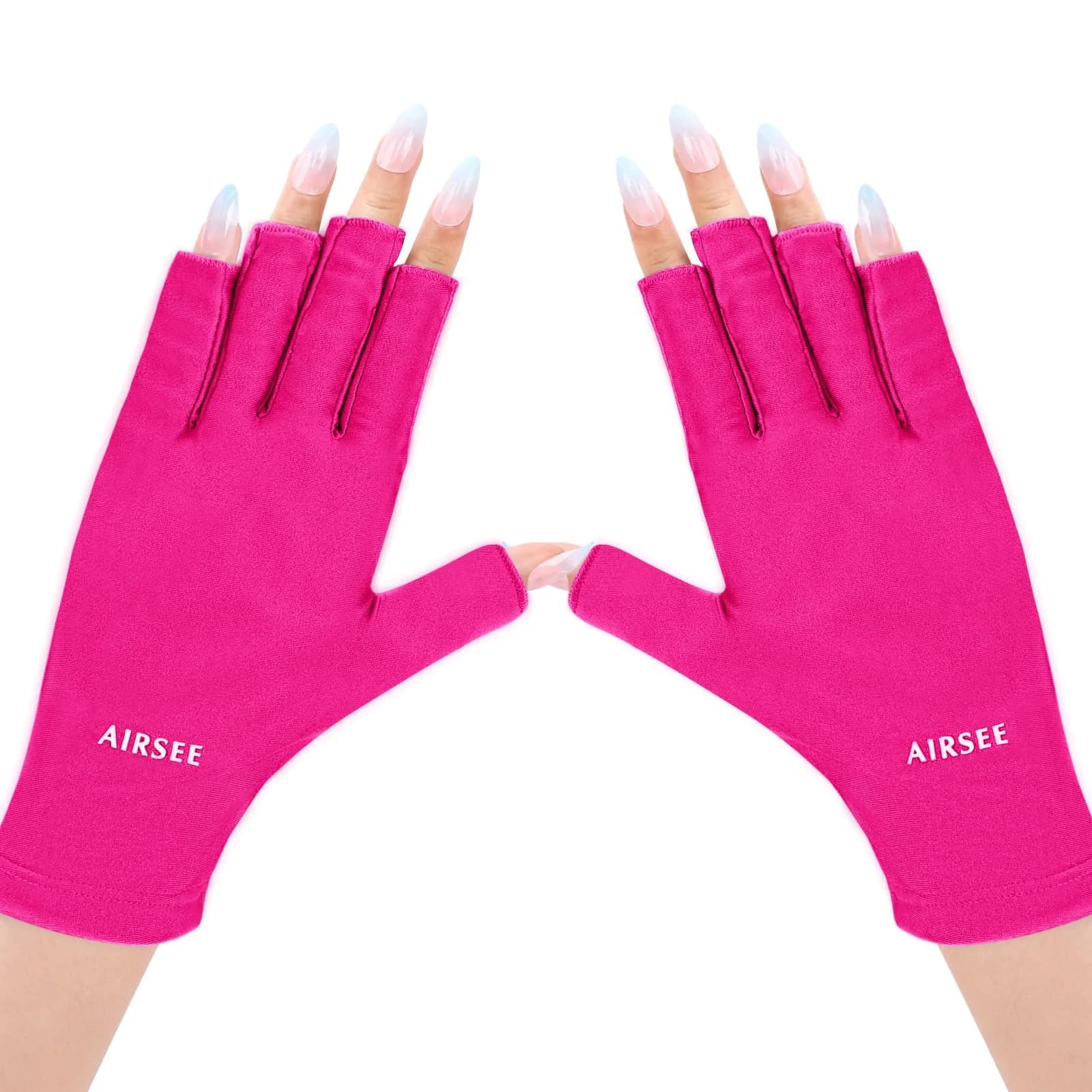 AIRSEE UPF50+ UV Protection Gloves for Nail Lamp, Fingerless, Black | Blocks 99% UV Rays — Rose Red