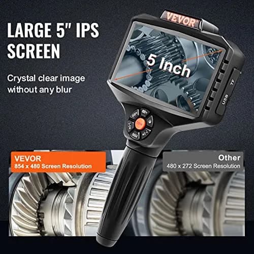 VEVOR Triple Lens Inspection Camera with Light, 5" IPS Screen, 16.5ft Cable, 1080P HD, 8X Zoom, Waterproof IP67, Automotive & Plumbing Use thumbnail 3