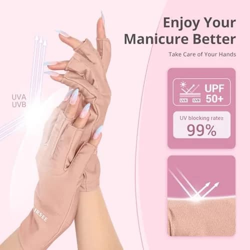 AIRSEE Anti UV Gloves for Nail Lamp, UPF50+ Pink Fingerless Gloves | Blocks 99% UV Rays thumbnail 2