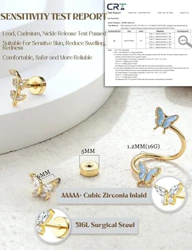 LOLIAS 16 Gauge Flat Back Cartilage Earrings for Women Hypoallergenic Stud | 9 Pcs Stainless Steel Varieties thumbnail 3