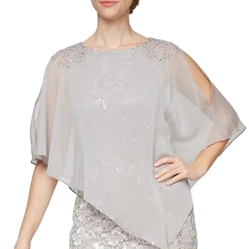 S.L. Fashions Women's Long Length Sequin Lace Beaded Capelet Dress | Formal Evening Gown in Deep Plum (8P) thumbnail 4