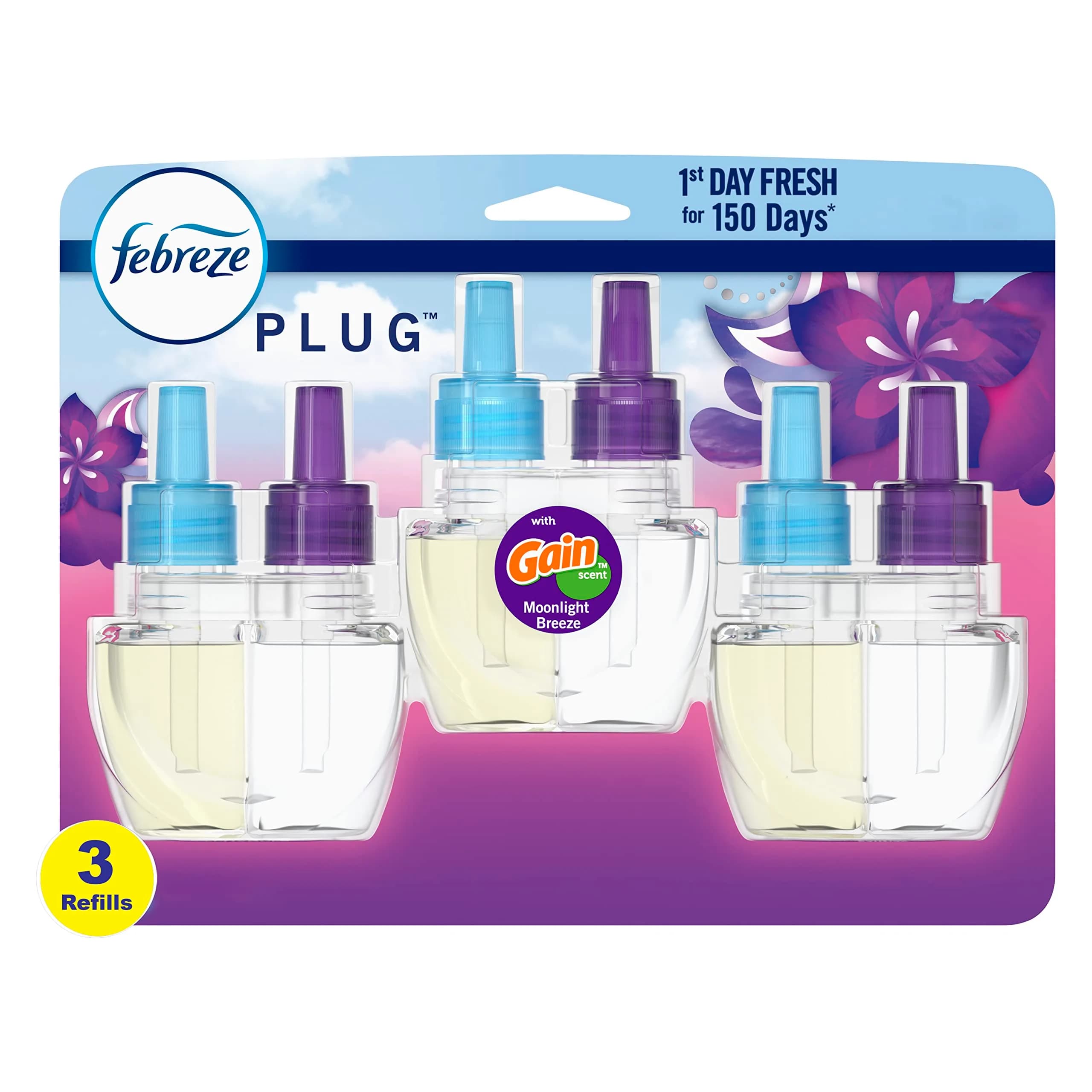 Febreze Fade Defy Plug In Air Freshener Refill, Gain Moonlight Breeze Scent, 3 Count | Lasts 50 Days on Low - main product image