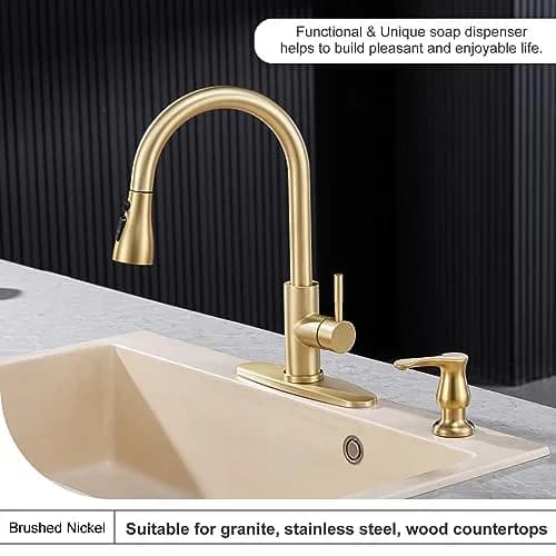 GAGALIFE Kitchen Sink Soap Dispenser Brushed Gold | Built-In, Durable & Stylish thumbnail 3