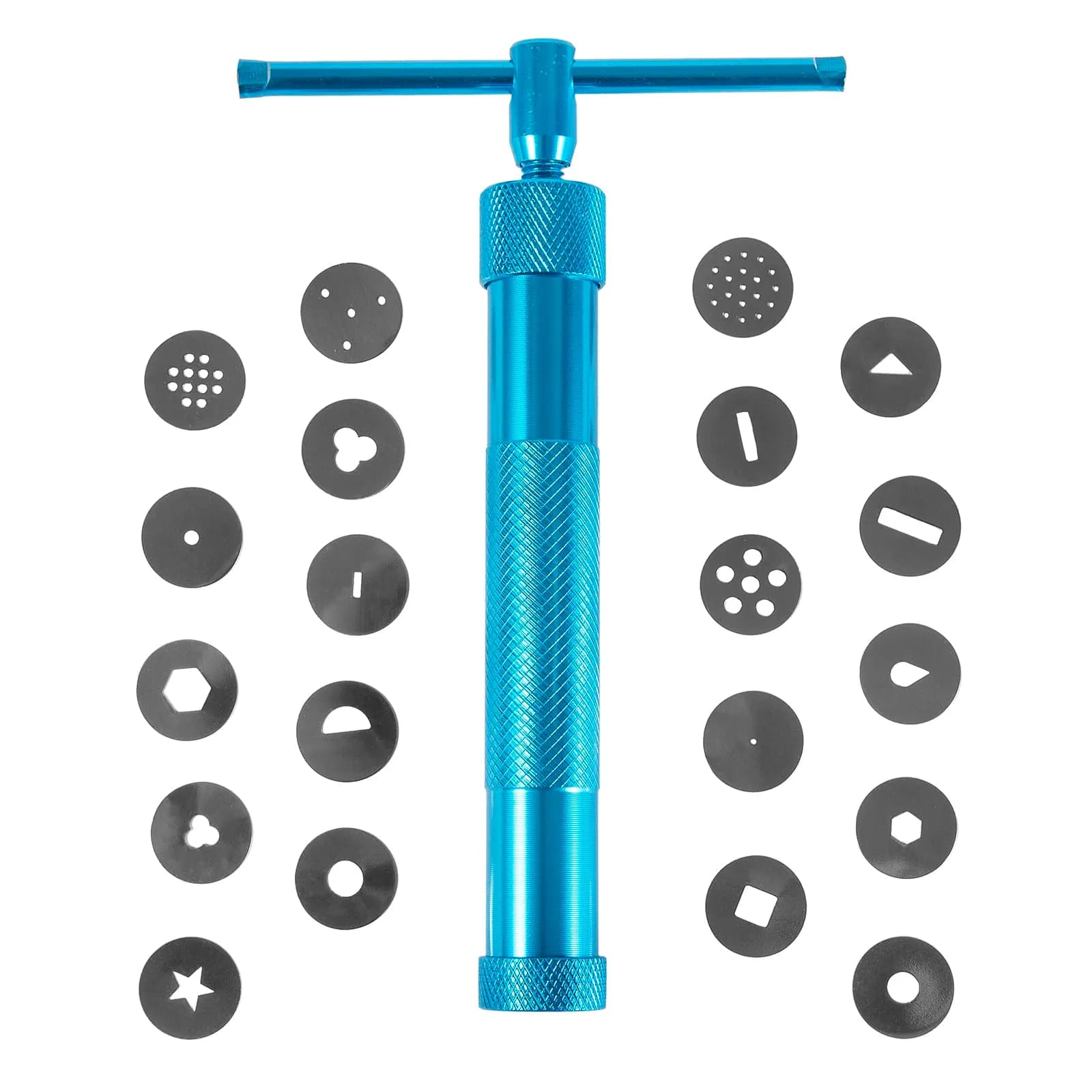 YAMHOHO Blue Stainless Steel Clay Extruder Tool Set with 20 Discs | 16.5 cm (6.5 in) Length