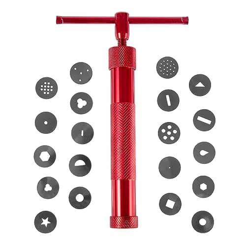 YAMHOHO Red Clay Extruder Tool Set with 20 Discs | Stainless Steel Fondant Decorating Tool for Pottery and Cake Craft thumbnail 1