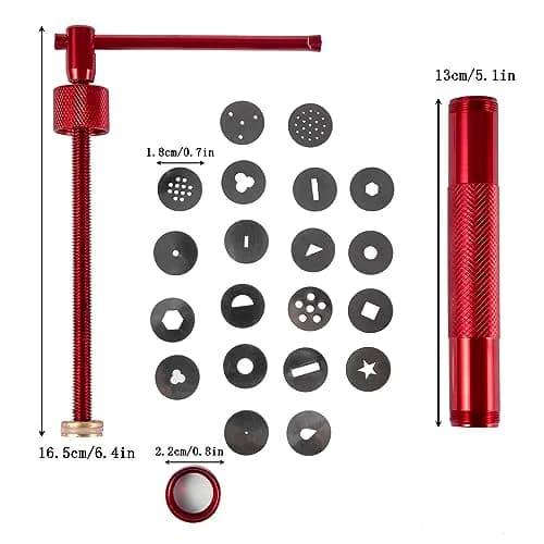 YAMHOHO Red Clay Extruder Tool Set with 20 Discs | Stainless Steel Fondant Decorating Tool for Pottery and Cake Craft thumbnail 2