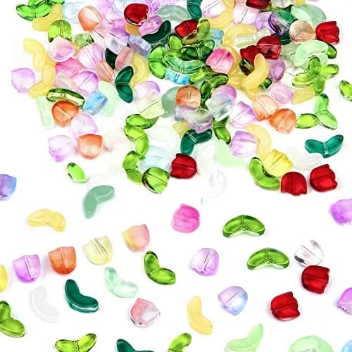 SAVITA 160pcs Tulip Flower Beads | Colorful Translucent Glass for Jewelry Making thumbnail 1