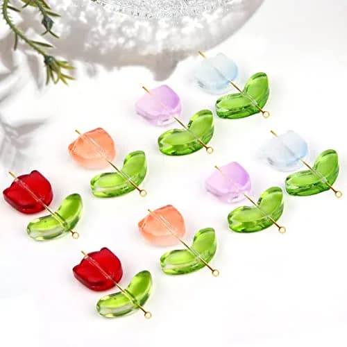 SAVITA 160pcs Tulip Flower Beads | Colorful Translucent Glass for Jewelry Making thumbnail 4