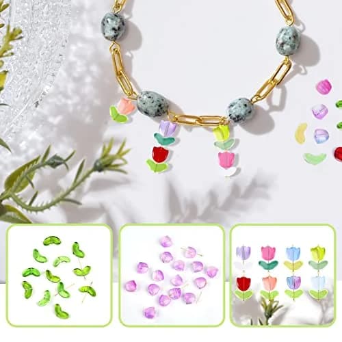 SAVITA 160pcs Tulip Flower Beads | Colorful Translucent Glass for Jewelry Making thumbnail 5