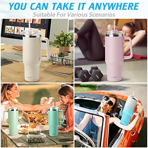 TaroKitc 40 oz Insulated Tumbler with Handle | Stainless Steel Travel Mug Keeps Cold 34H thumbnail 8