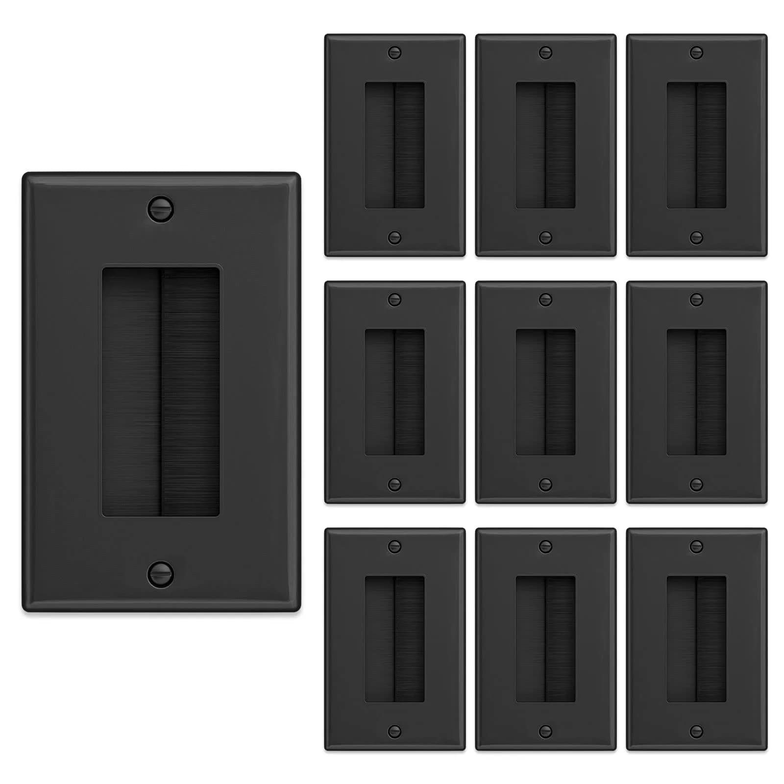 iwillink White 2 Pack Brush Wall Plate | Single Gang Cable Pass Through Insert for HDMI, Coax, Speaker Wires — Black