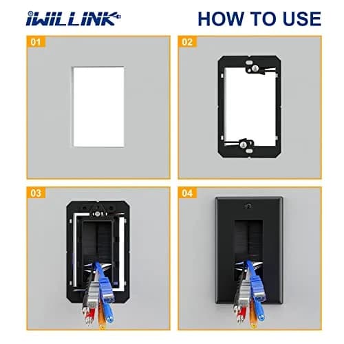 iwillink Black Brush Wall Plate 10 Pack | Single Gang Cable Pass Through Insert for Wires thumbnail 5