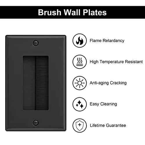 iwillink Black Brush Wall Plate 10 Pack | Single Gang Cable Pass Through Insert for Wires thumbnail 3