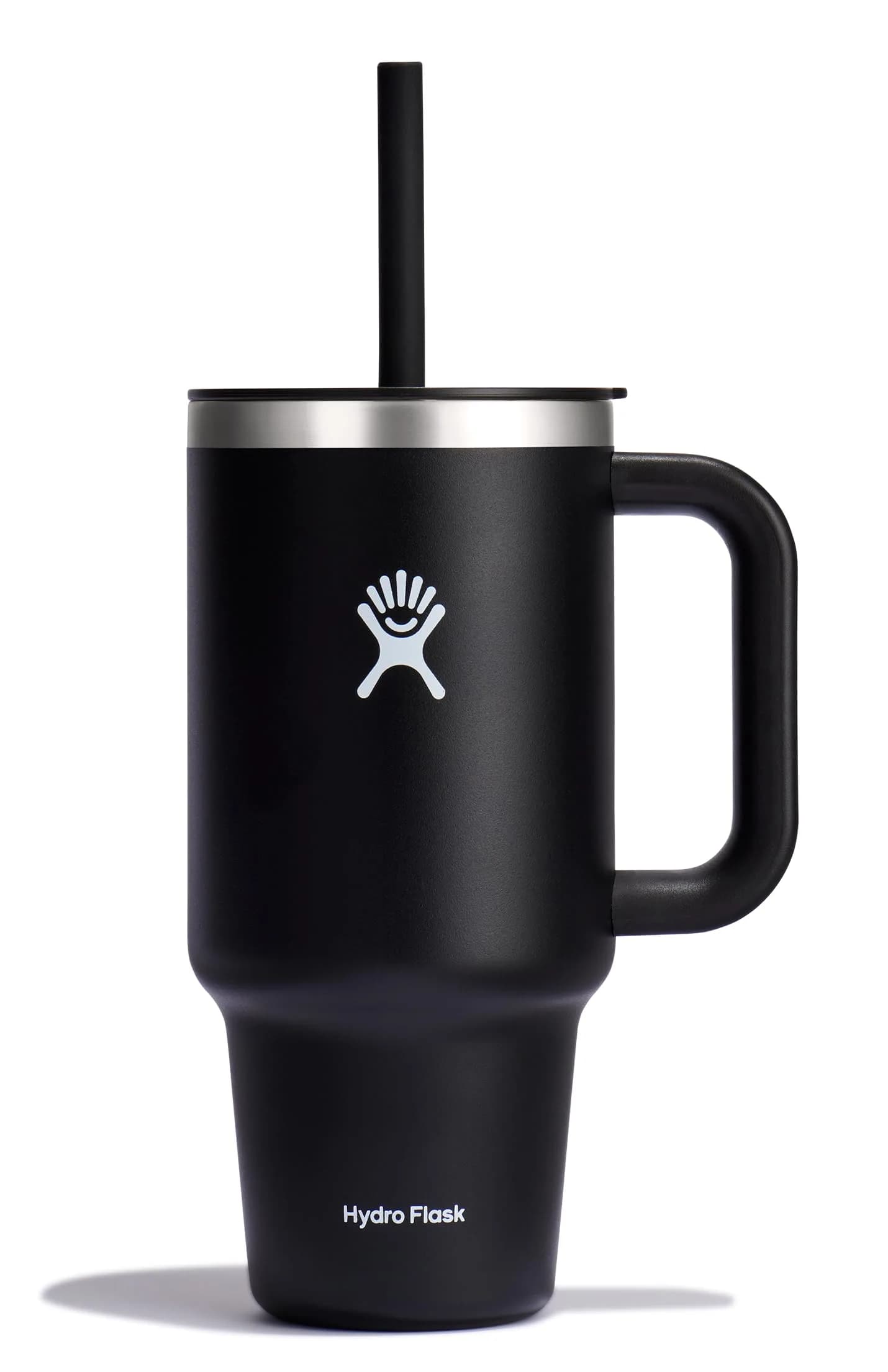Hydro Flask Travel Tumbler with Handle, Lid and Straw - Insulated Stainless Steel 946ml (32 Oz) Black | Keeps Cold 24 Hrs - main product image
