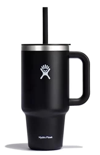 Hydro Flask Travel Tumbler with Handle, Lid and Straw - Insulated Stainless Steel 946ml (32 Oz) Black | Keeps Cold 24 Hrs thumbnail 1