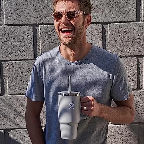 Hydro Flask Travel Tumbler with Handle, Lid and Straw - Insulated Stainless Steel 1183ml (40 Oz) Trillium | Keeps Drinks Cold for Hours thumbnail 8